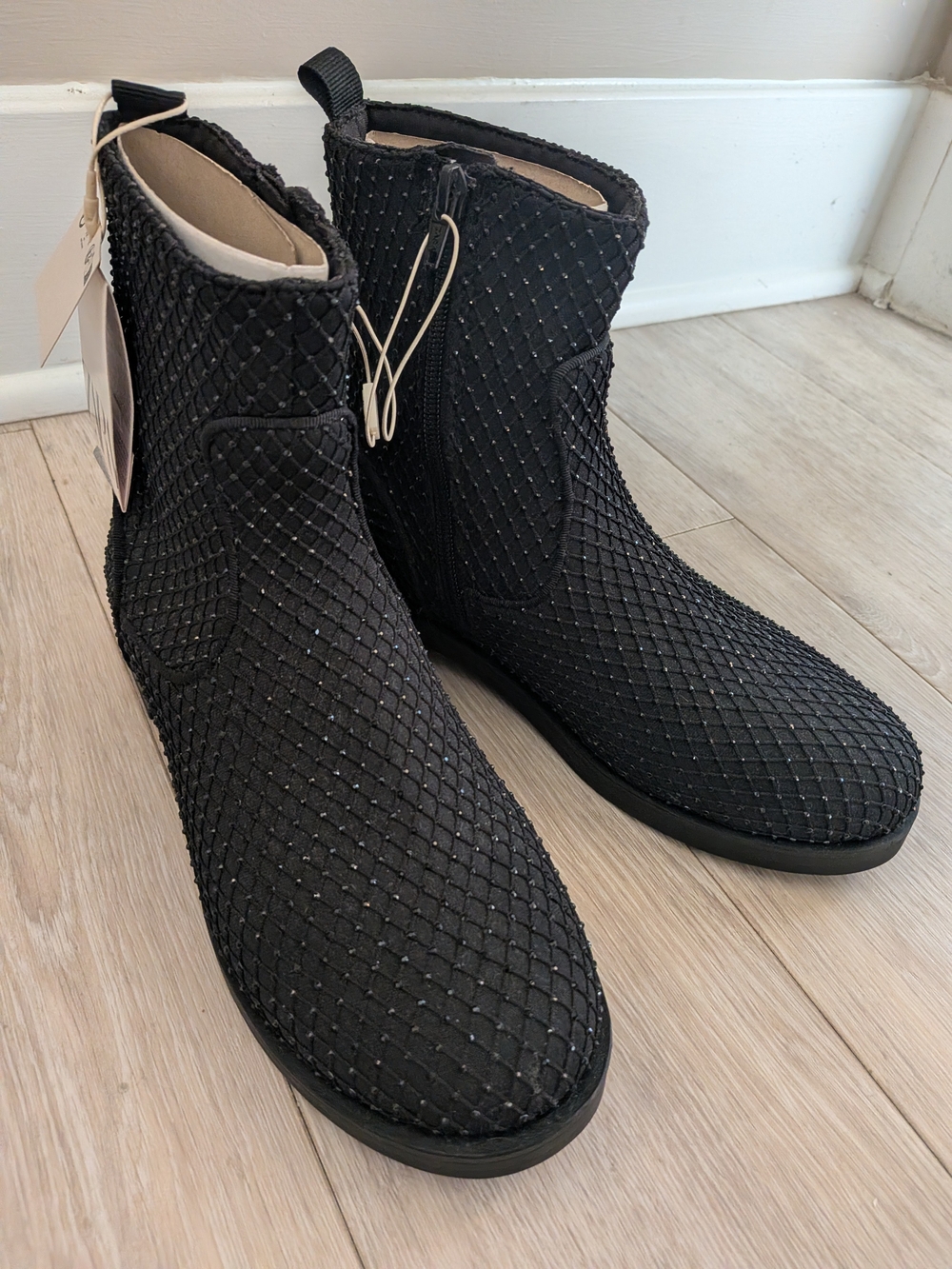 ZARA Black Quilted Ankle Booties with Subtle Sparkle